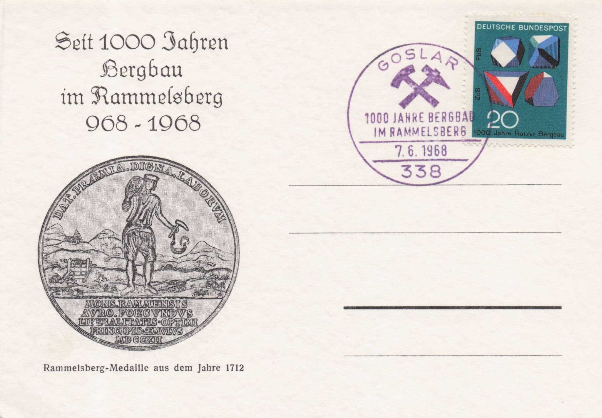 Bergbau Im Rammelsberg 1968 FDC German Mining Card