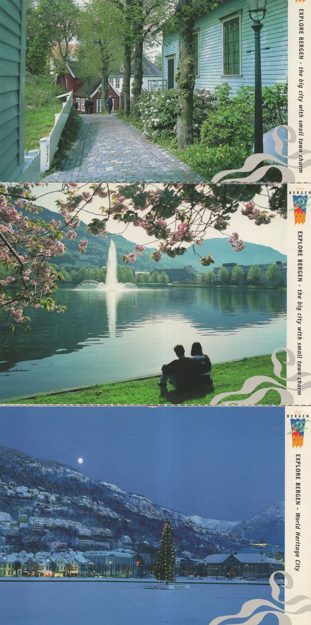 Bergen At Night Waterfall Rambling Walks 3x Norway Postcard s