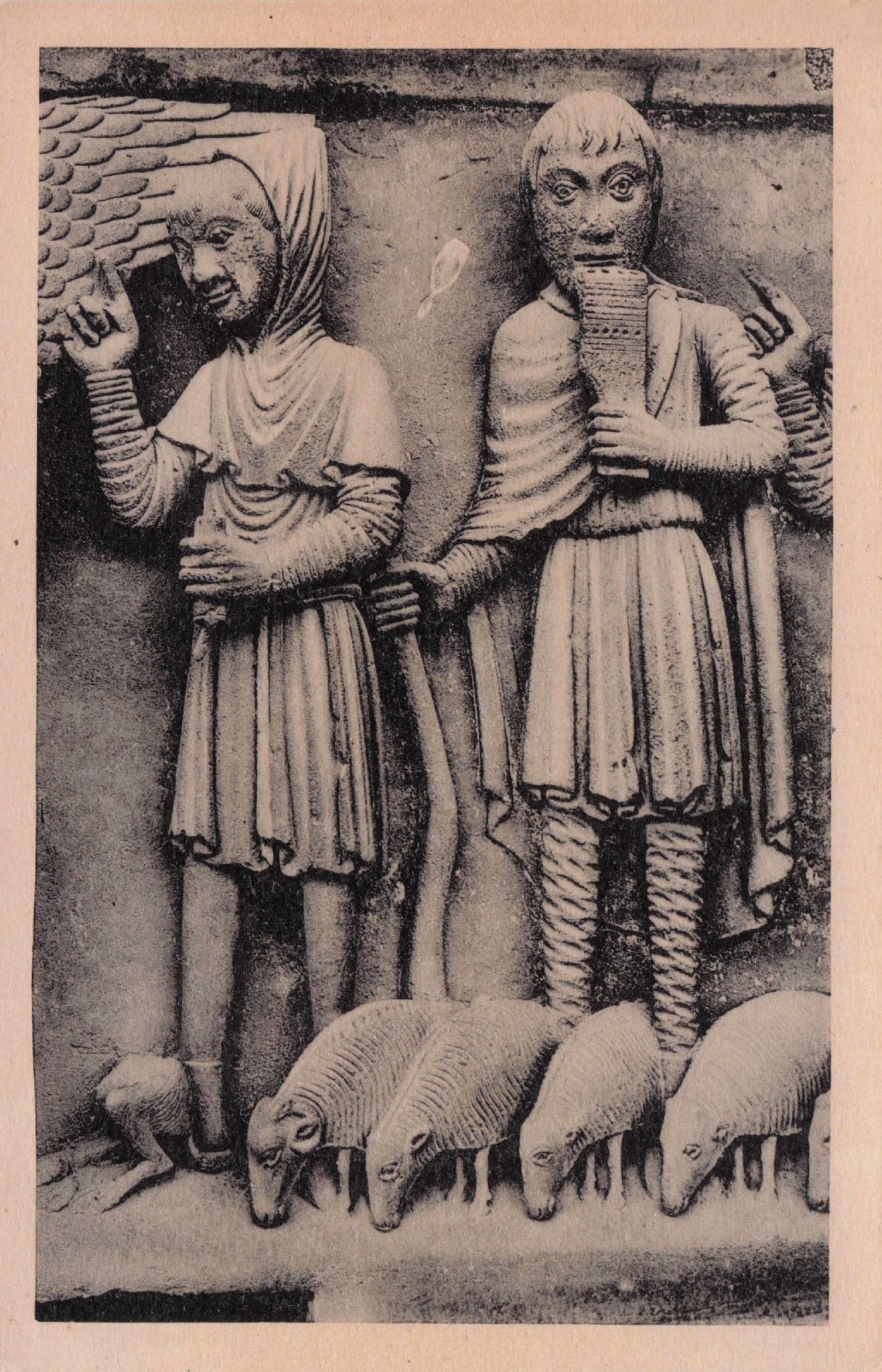 Bergers Conduits De La Creche Cathedrale Chartres French Sculpture Postcard