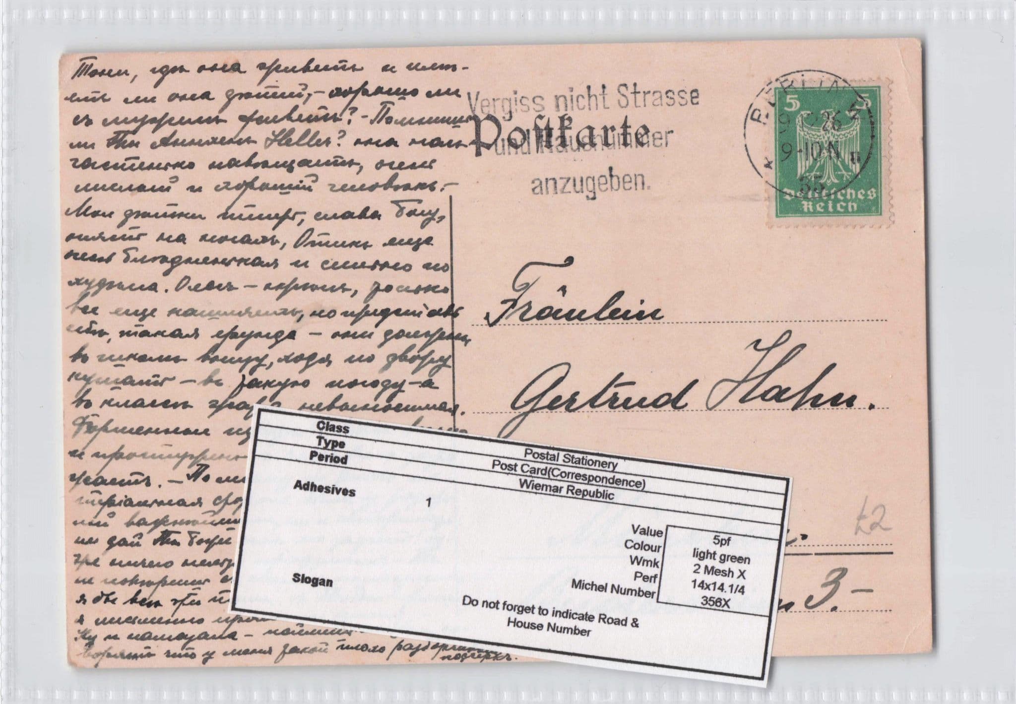 Berlin 1929 Postal History Slogan Dont Forget Road Street Name German Postcard