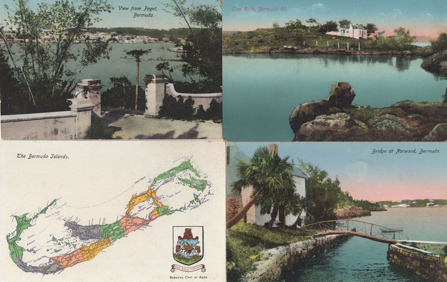 Bermuda Map Norwood Bridge River Waters Boat 4x Old Postcard s