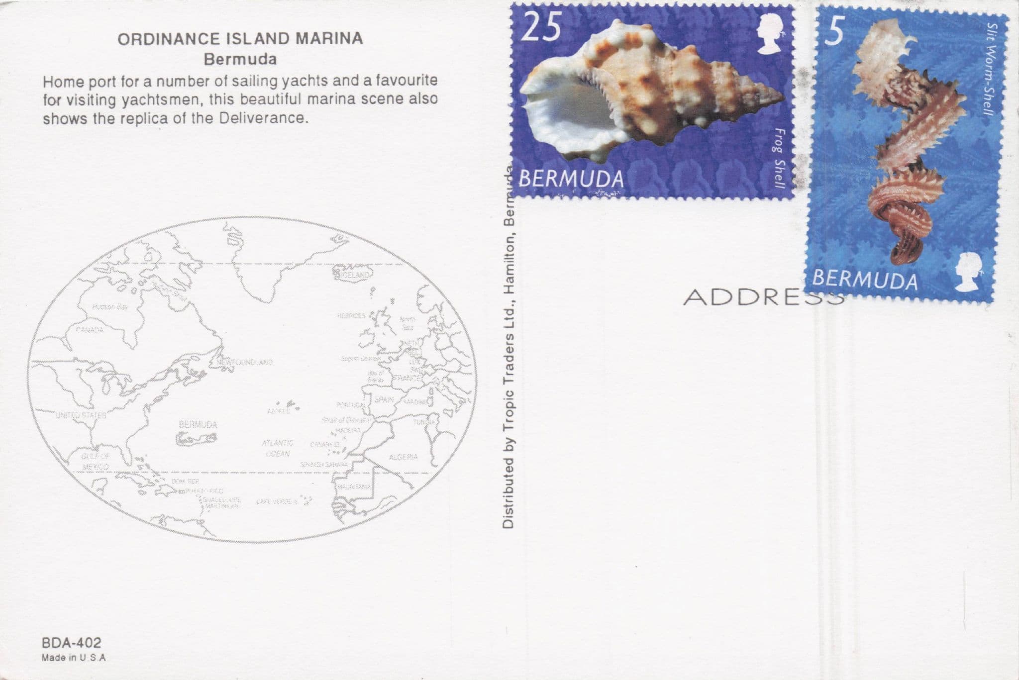 Bermuda Ordnance Map Island Marina Deliverance Boat Special Postcard