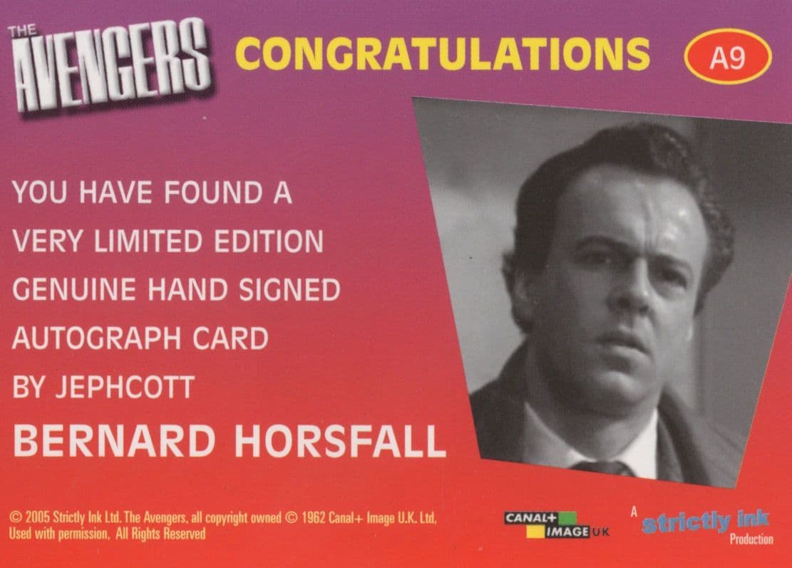 Bernard Horsfall The Avengers Hand Signed Autograph Photo Card