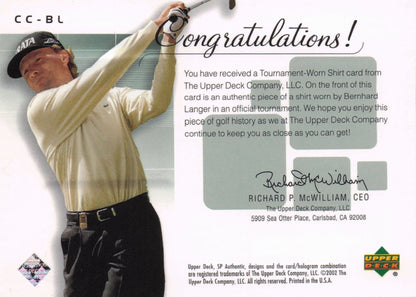 Bernhard Langer Course Classics Upper Deck 2002 Real Relic Golf Shirt Card