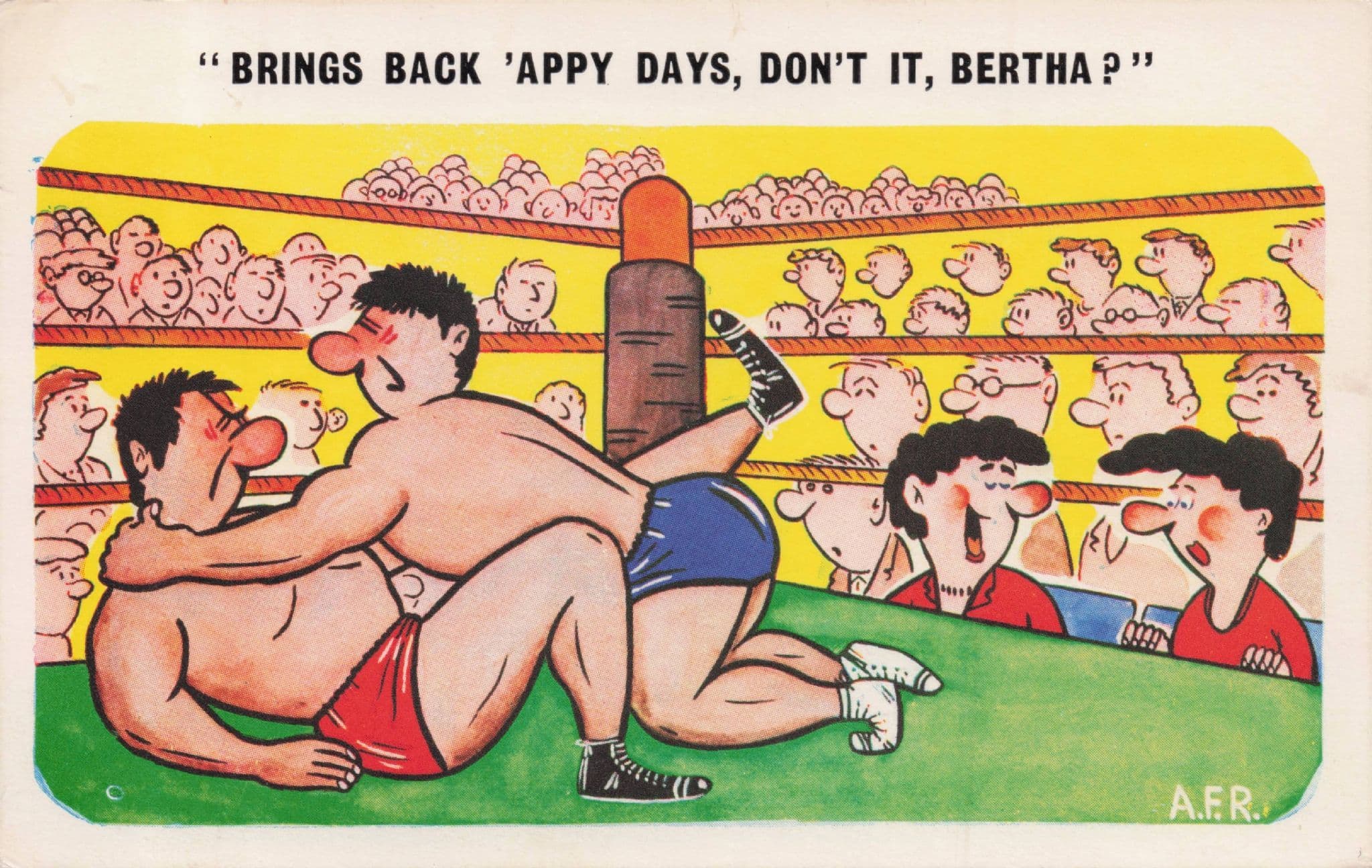 Bertha Boxing Ring Boxer Knockout Vintage Rare Comic Postcard