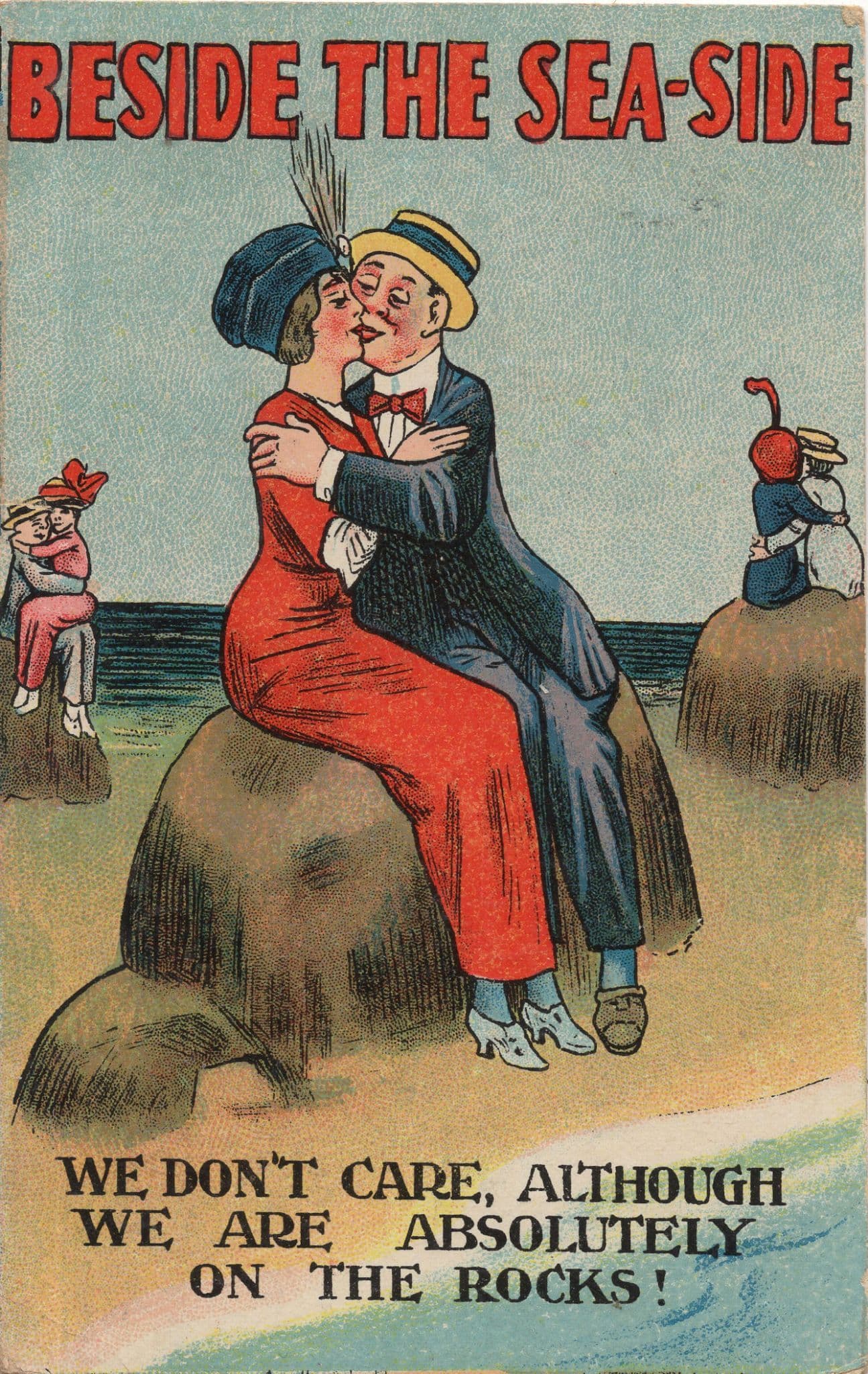 Beside The Sea Shore Antique WW1 Comic Romance Postcard
