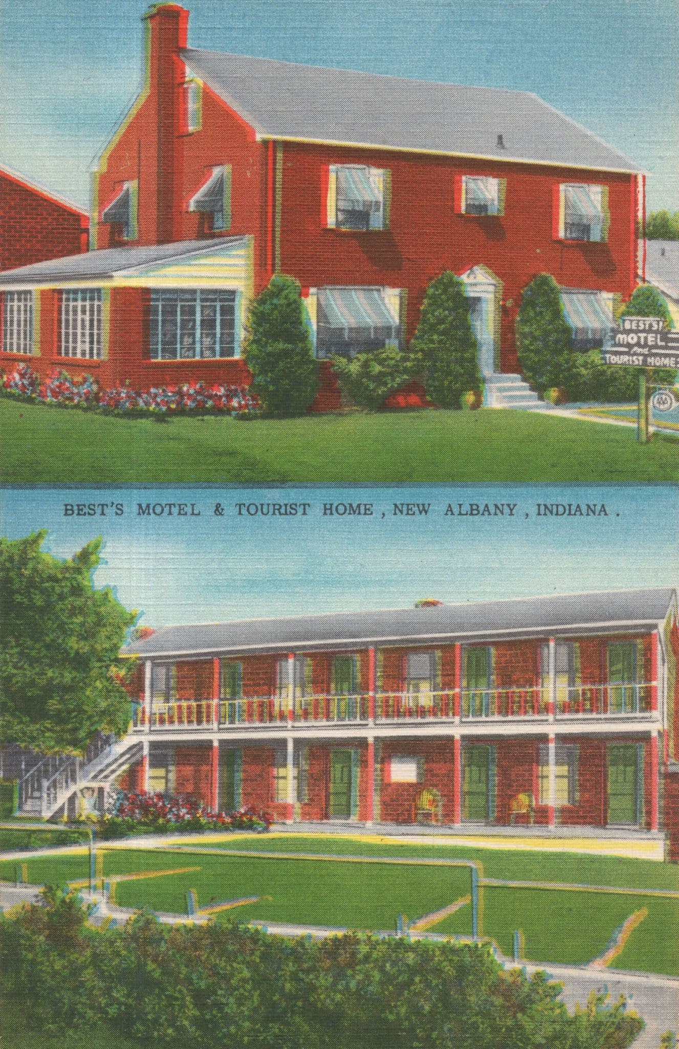Best's Motel & Tourist Home New Albany Indiana USA Old Postcard