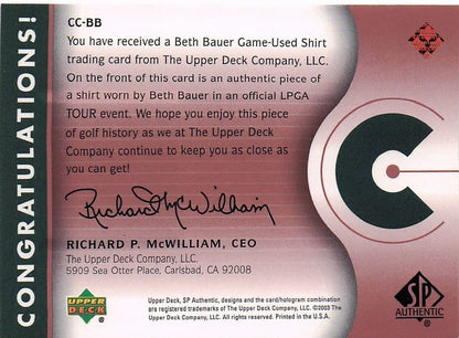 Beth Bauer Course Classics 2003 Authentic Worn PGA Tour Golf Shirt Card