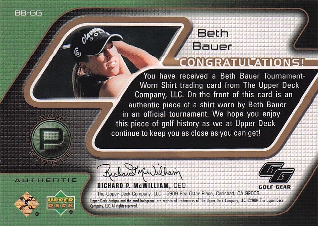 Beth Bauer Golf Gear Player Shirt Swatch Upper Deck Card