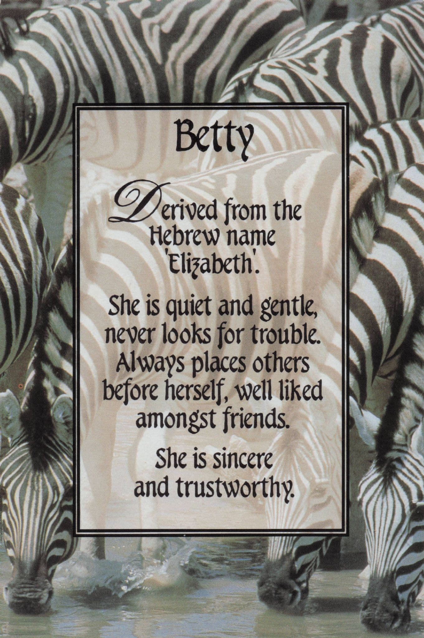 Betty A Name Called Hebrew History Sincere Trustworthy Postcard