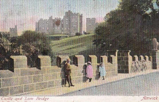Bicycle at Alnwick Lion Bridge Antique Northumberland Postcard