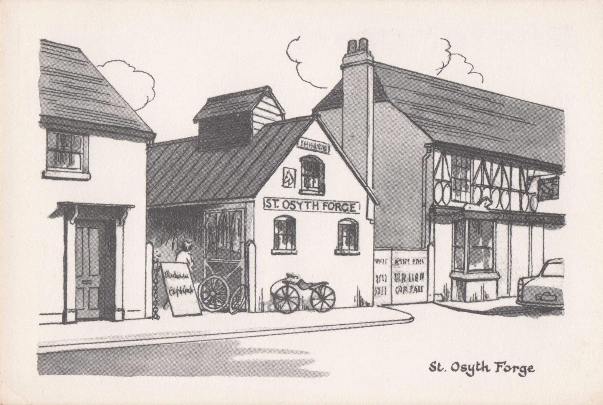 Bicycle Parked at St Osyth Forge Essex Painting 1970s Postcard