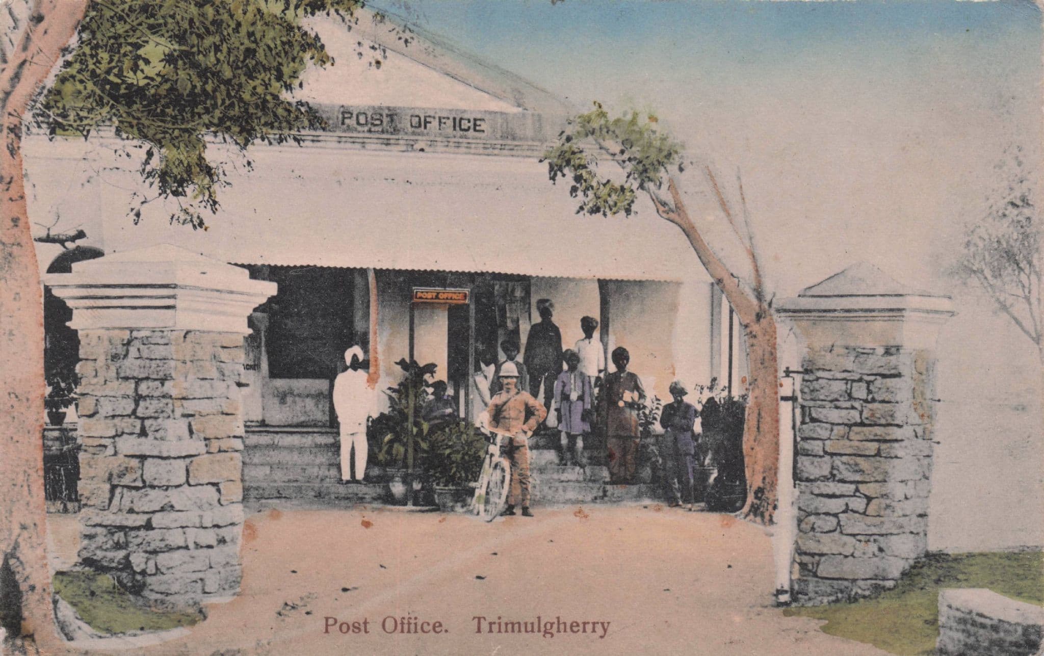 Bicycle Postal Worker Post Office Trimulgherry India Old Postcard
