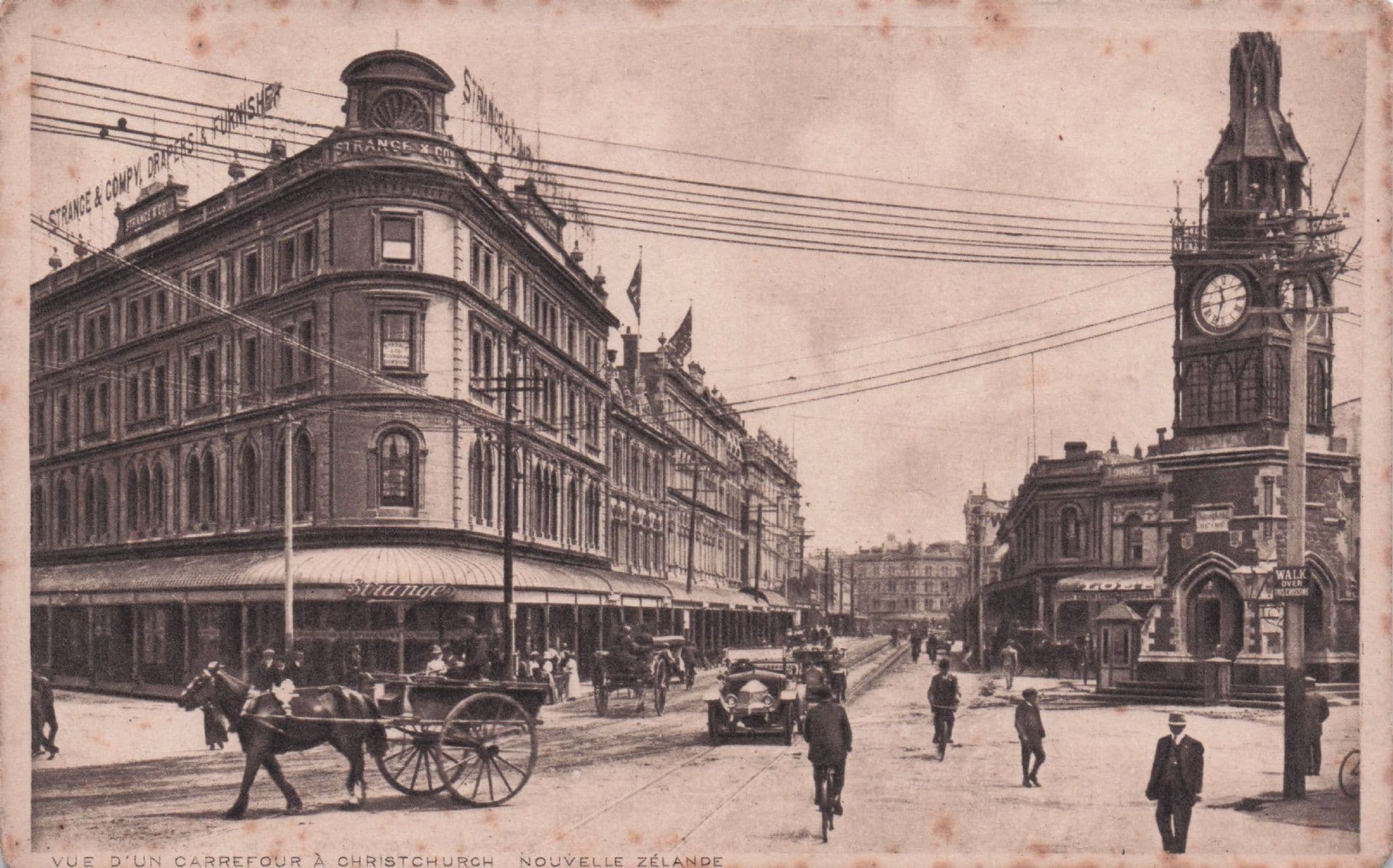 Bicycle Transport Cars Christchurch New Zealand Antique Postcard