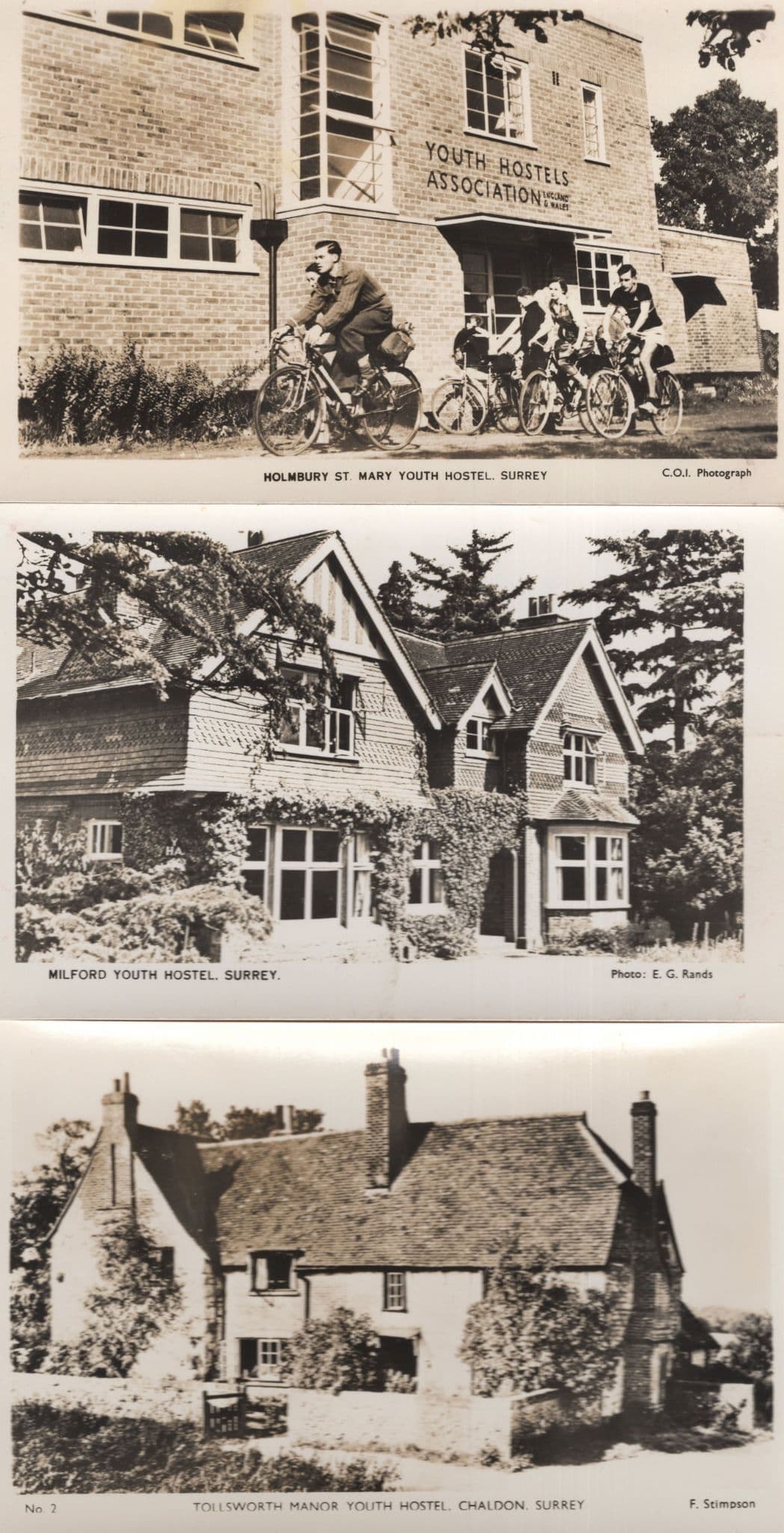 Bicycles at Holmbury St Mary 3x Surrey RPC Youth Hostel Postcard s