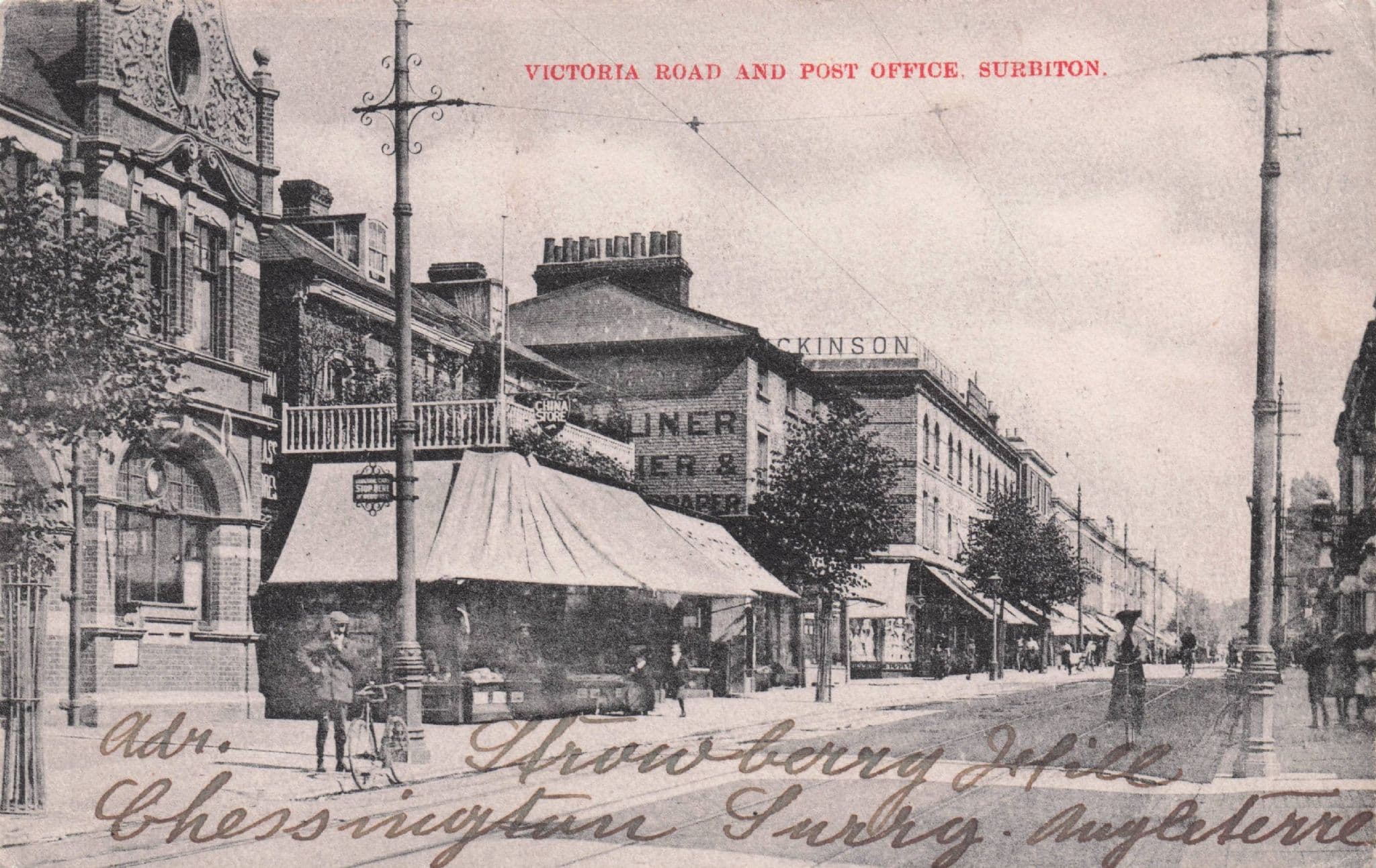 Bicycles at Post Office Surbiton Surrey Antique Postcard