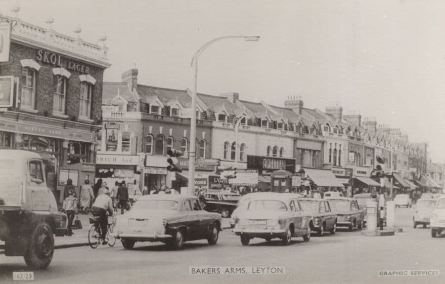 Bicycles Traffic Jam at Bakers Arms Leyton London Old RPC Postcard