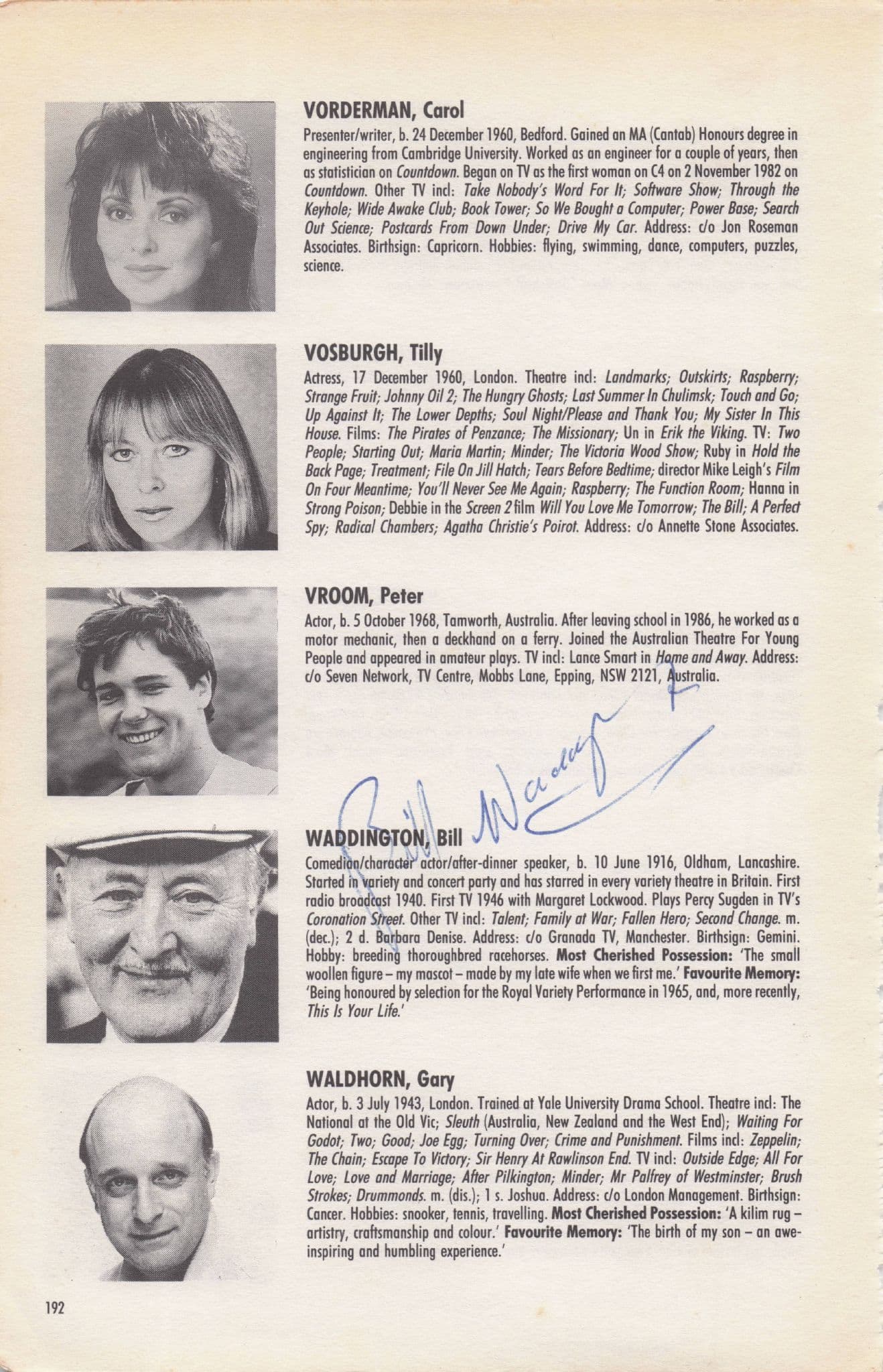 Bill Waddington Coronation Street Hand Signed Autograph