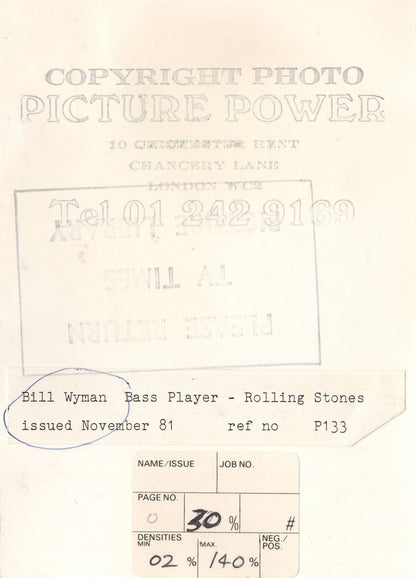 Bill Wyman of Rolling Stones Looking Worried 1981 London Press Photo