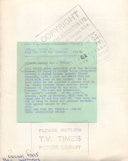Bill Wyman Rolling Stones Divorce Order London Court 1969 Press Photo