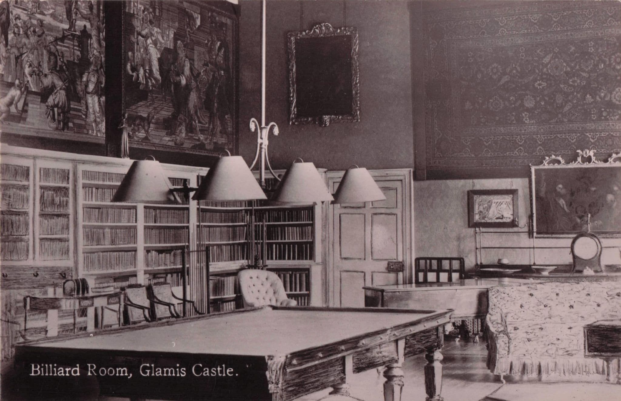 Billiard Room Angus Castle Scotland Old Real Photo Postcard