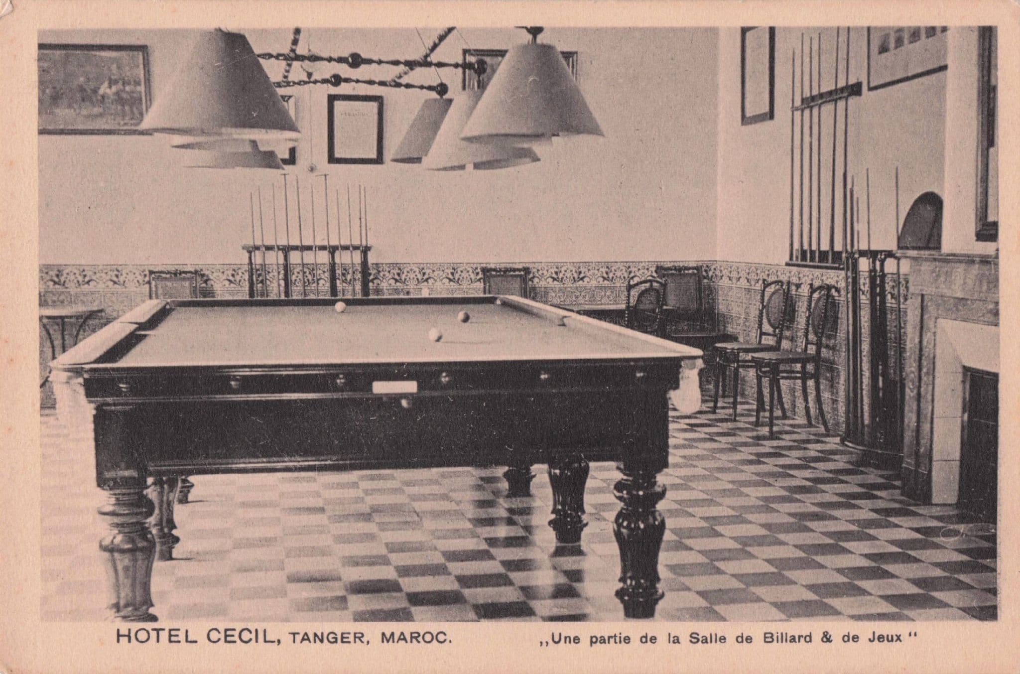 Billiard Room Hotel Cecil Maroc Tanger Antique Postcard