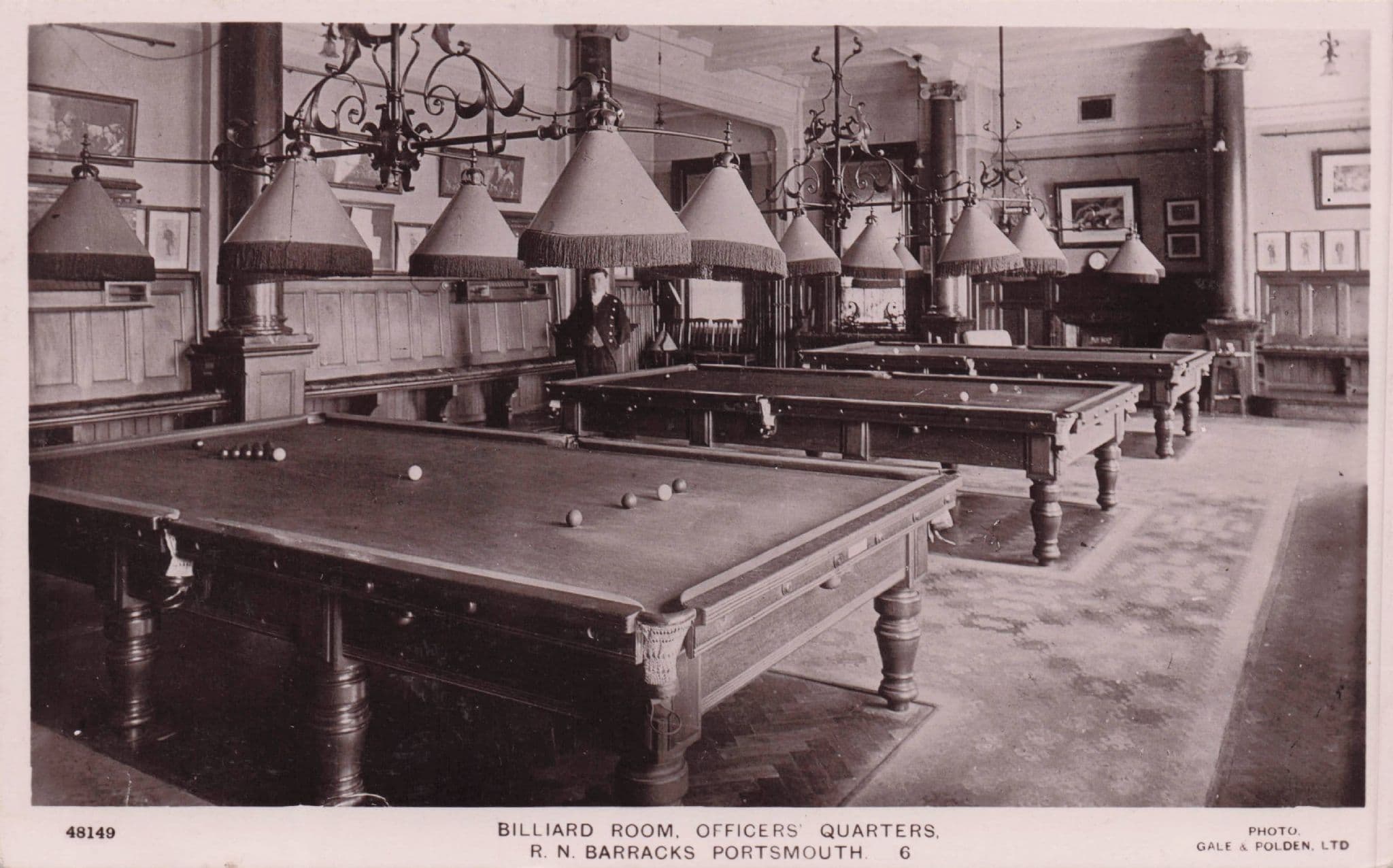 Billiard Room Officers HQ RN Barracks Military Portsmouth Gale & Polden Postcard