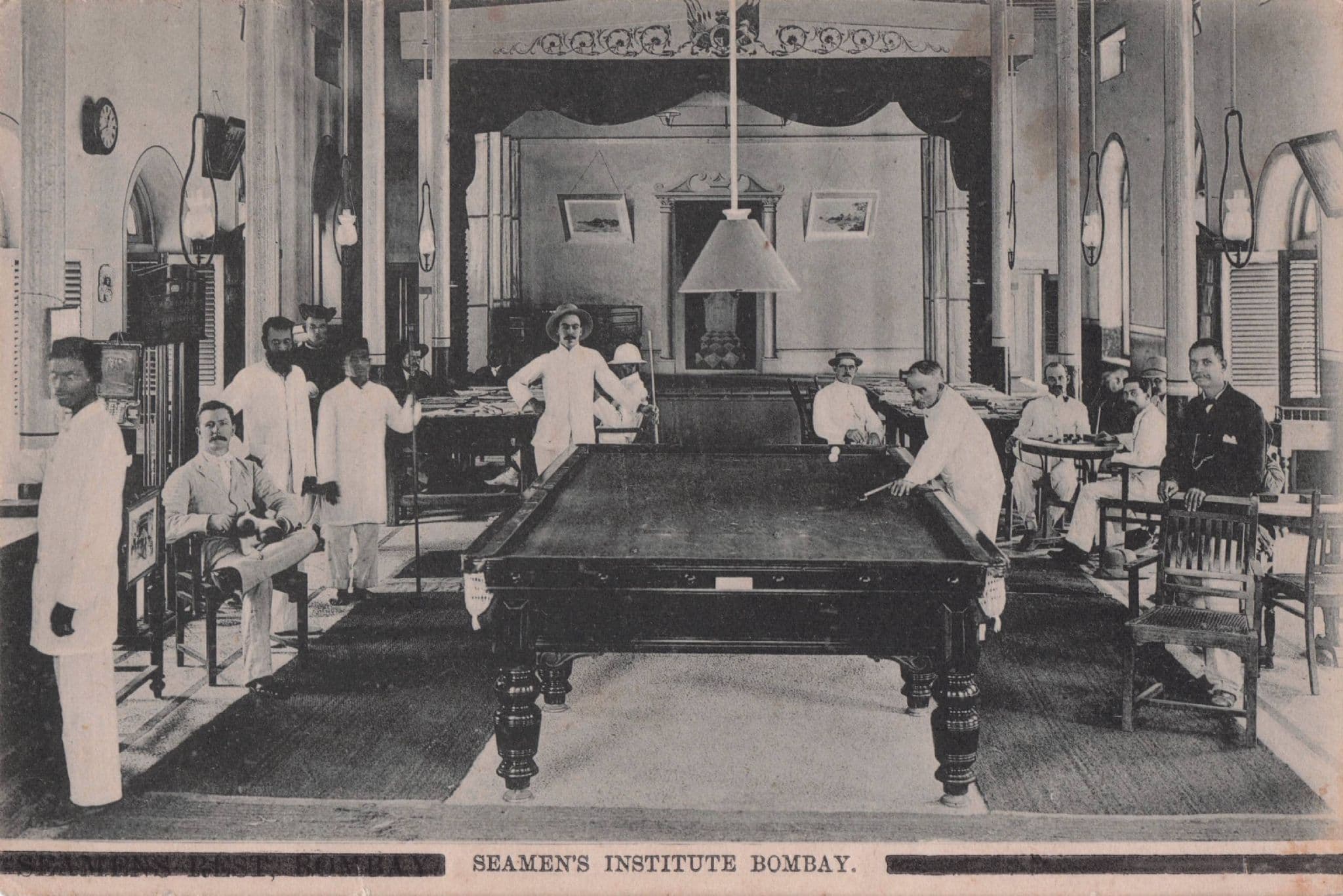 Billiard Room Seamans Institute Bombay India Antique Postcard