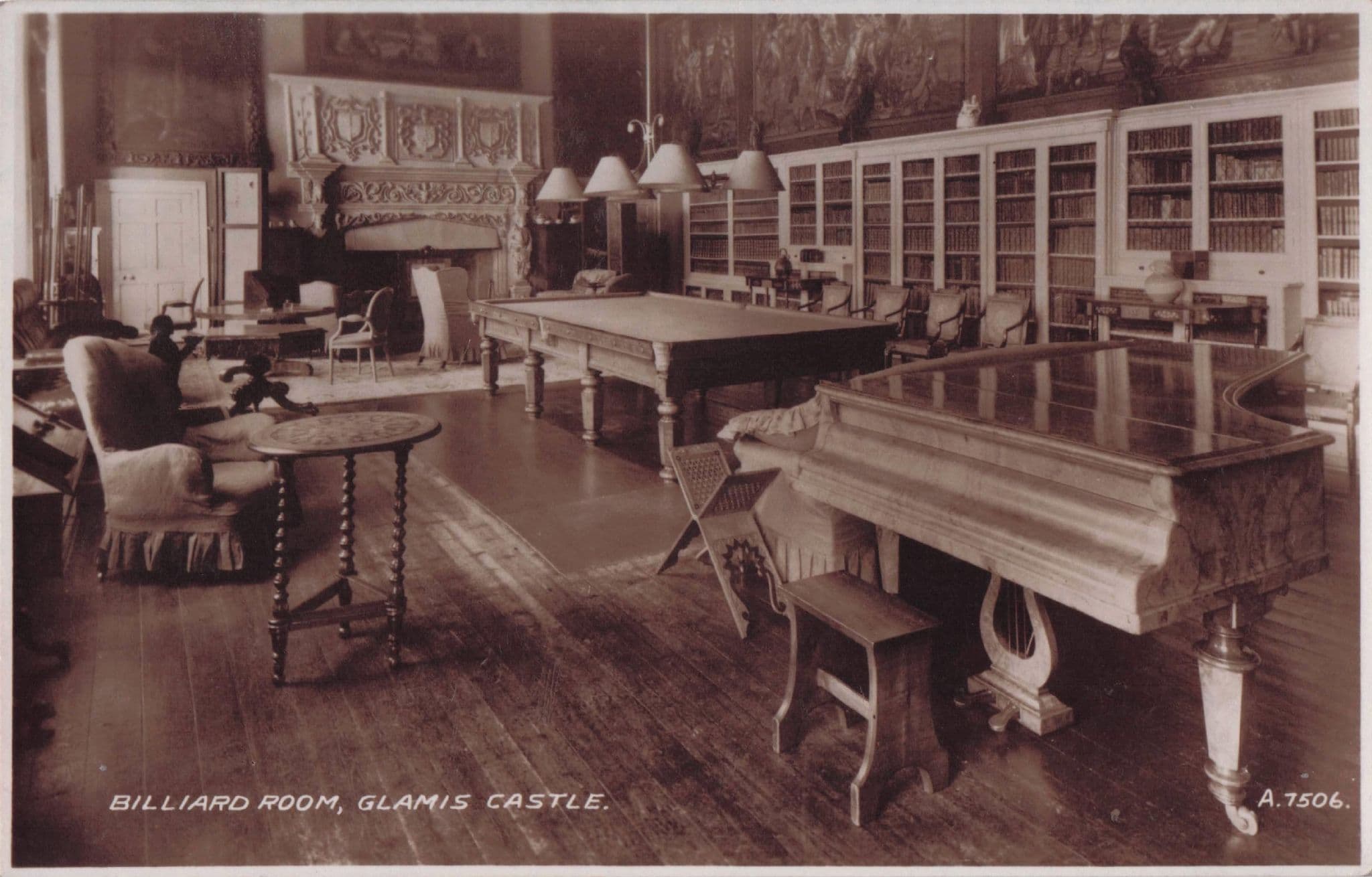 Billiard Room Snooker Table Old Glamis Castle Scottish Postcard