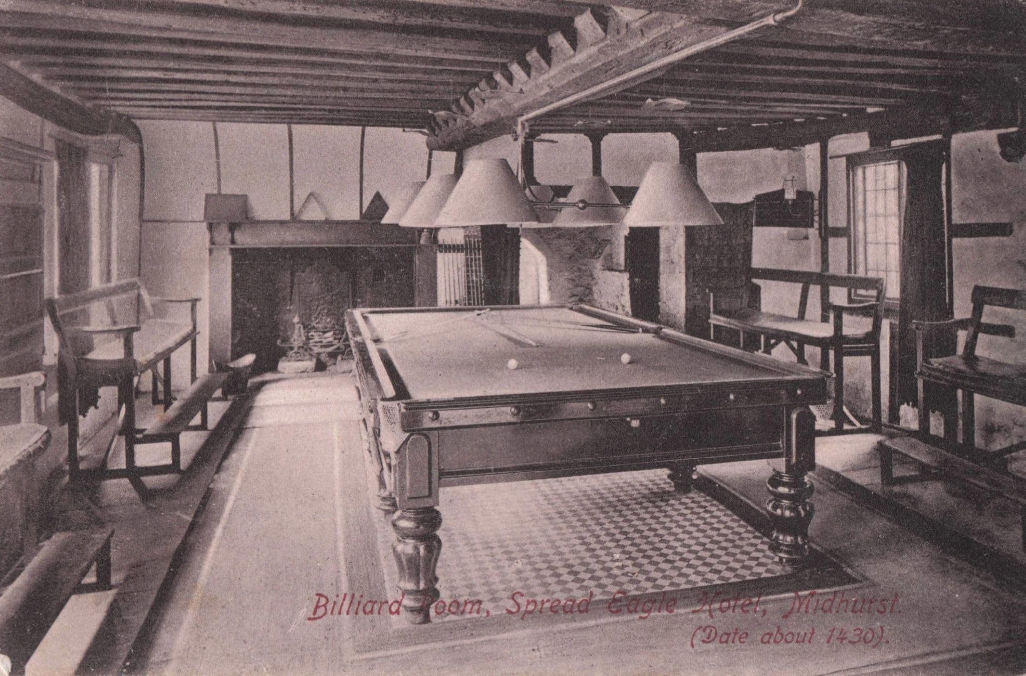 Billiard Room Spread Eagle Hotel Midhurst Sussex Old Postcard