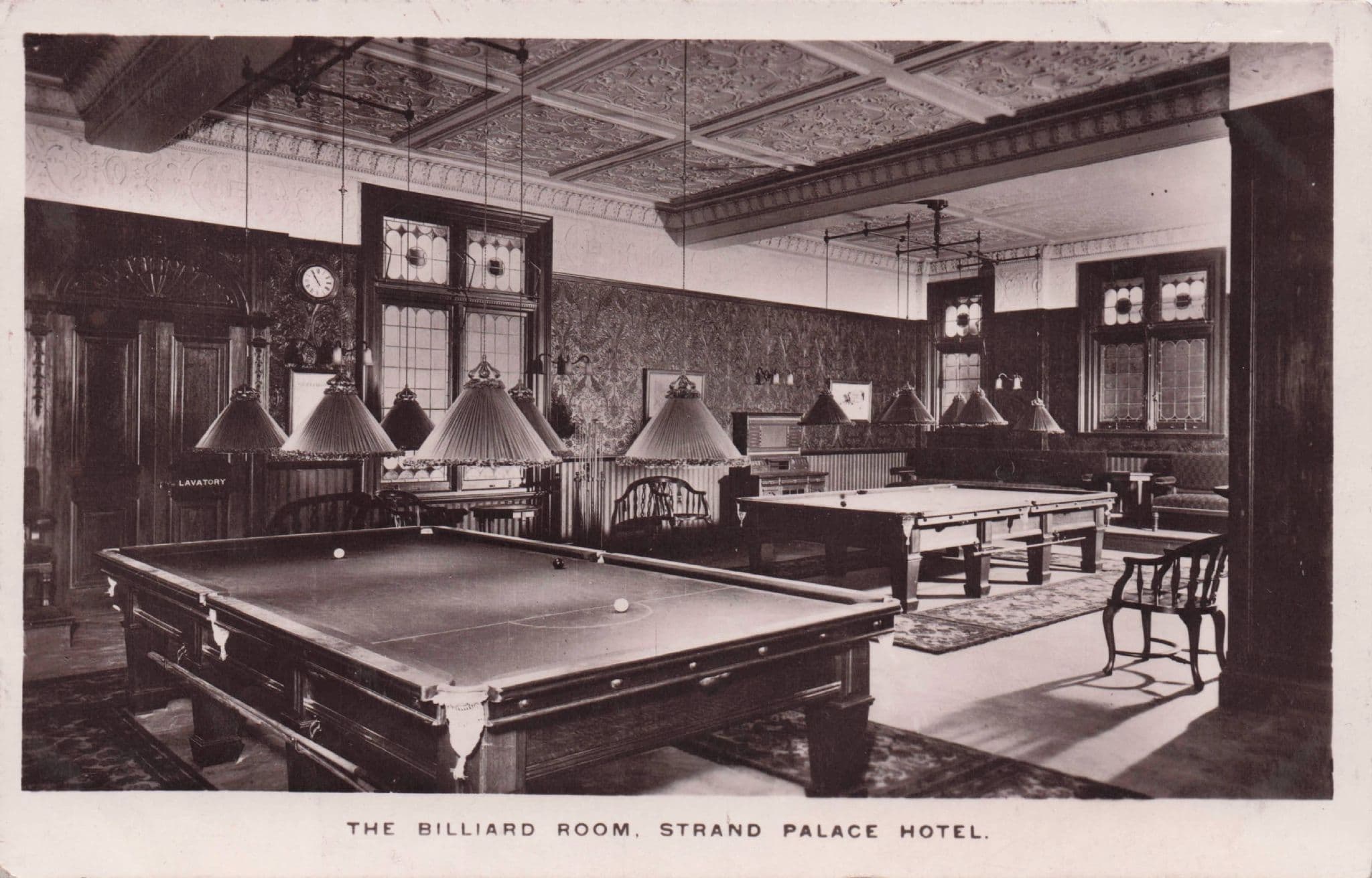 Billiard Room Strand Palace Hotel London Old Real Photo Postcard