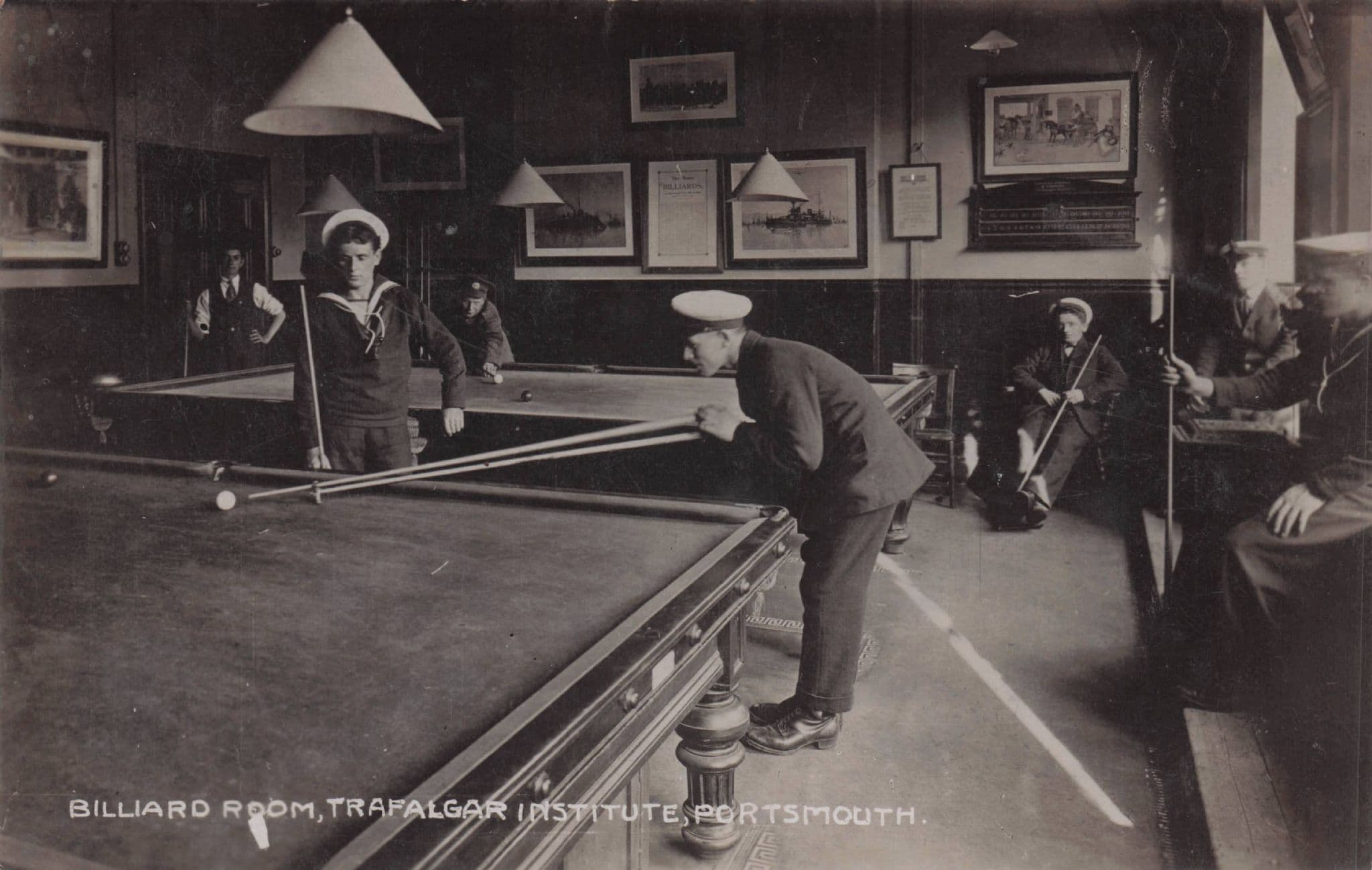 Billiard Room Trafalgar Sailors Military Institute Portsmouth Old Postcard