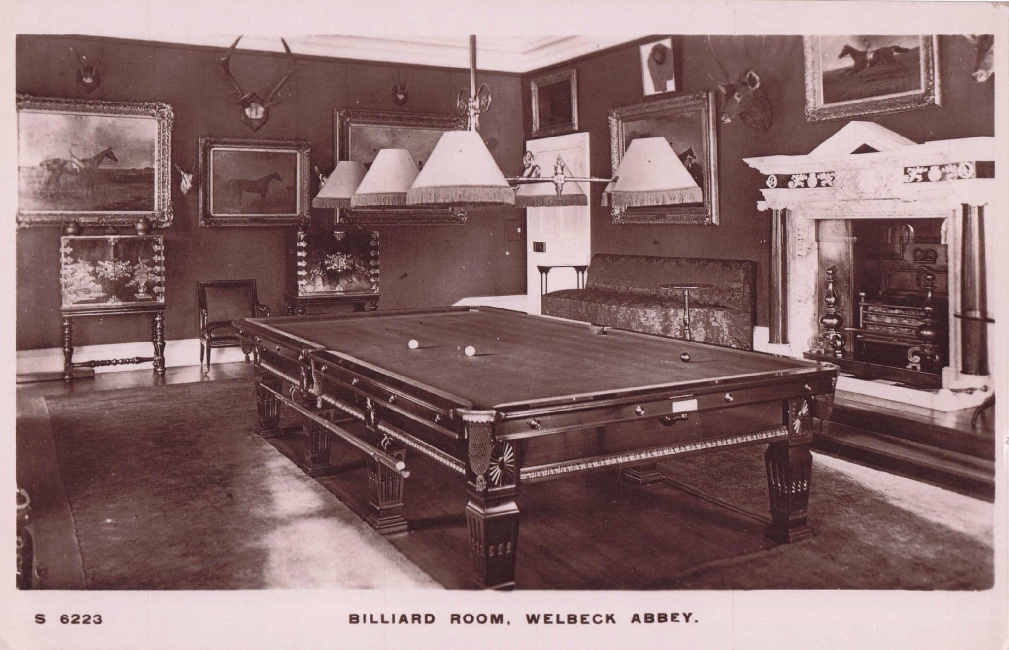 Billiard Room Welbeck Abbey Sports Paintings Nottingham RPC Old Postcard
