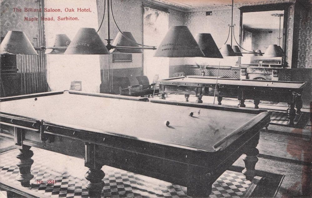 Billiard Saloon Oak Hotel Maple Road Surbiton Surrey London Old Postcard