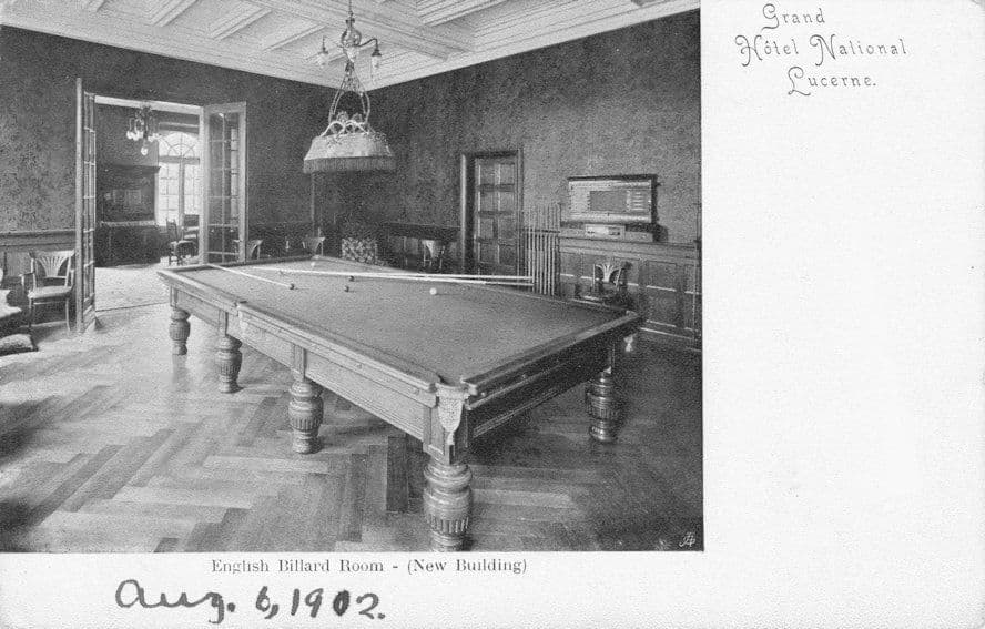 Billiard Table at Hotel National Lucerne Switzerland Old Postcard