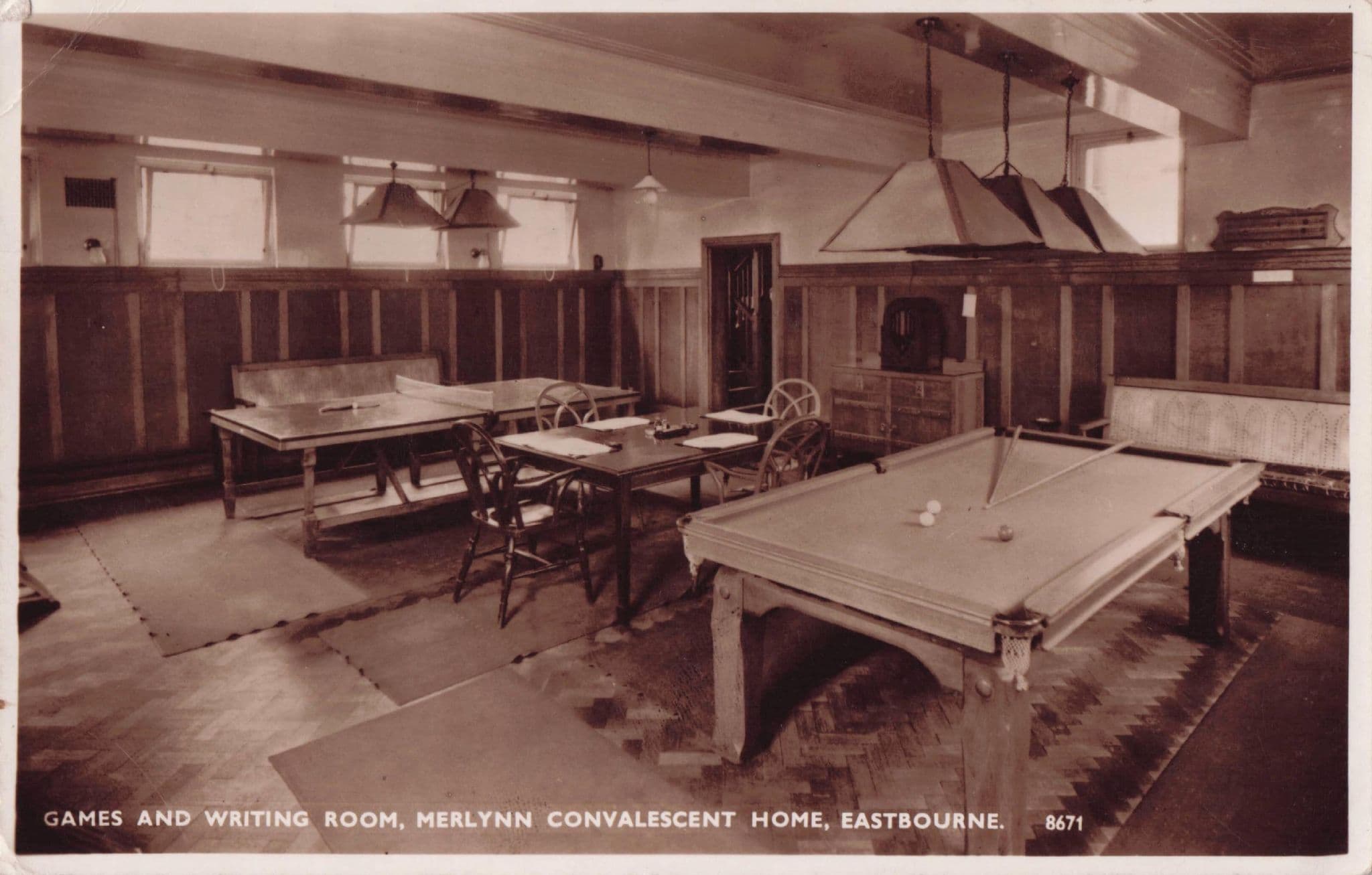 Billiard Table at Merlynn Convalescent Home Eastbourne Sussex Postcard