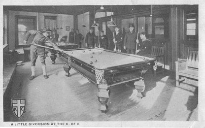 Billiards Game Diversion at Knights Of Columbus Halls Maryland Old WW1 Postcard