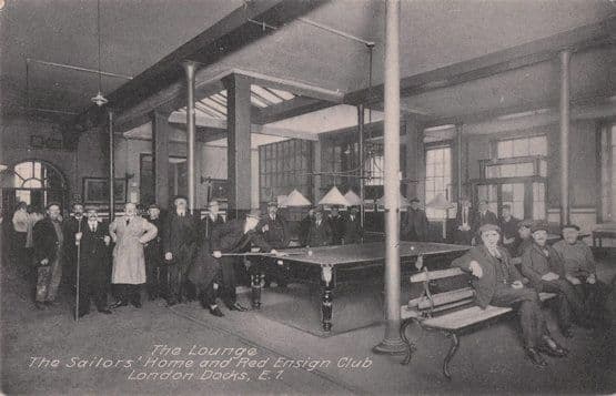 Billiards Room Lounge Red Ensign Club Sailors Home London Docks Old Postcard