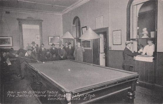 Billiards Room Red Ensign Club Sailors Home Smoking London Docks Old Postcard
