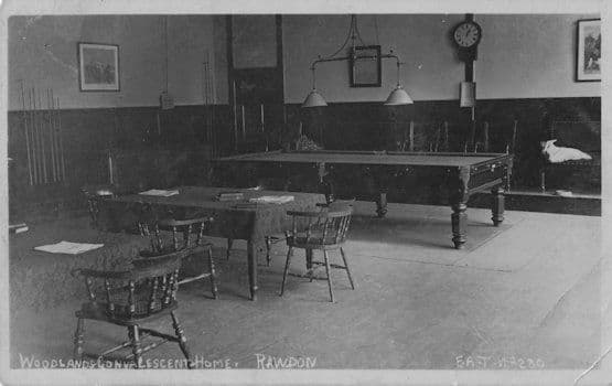 Billiards Room Woodlands Convalescent Home Rawdon WW1 Worn Postcard