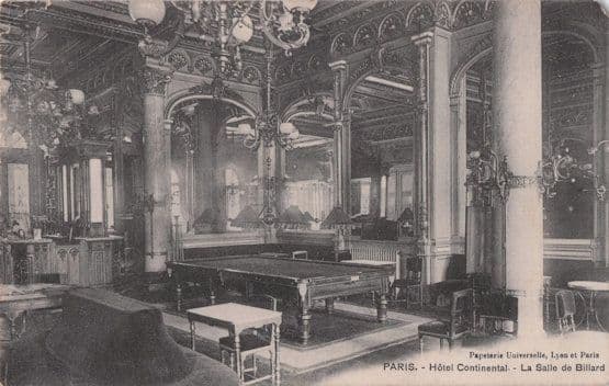 Billiards Table Hall in Paris Hotel Continental France Old Postcard