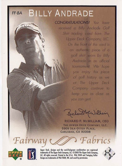 Billy Andrade Fairway Fabrics 2003 Real Golf Shirt Relic Trade Card