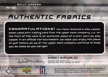 Billy Casper Authentic Fabrics Singles Golf 2003 Upper Deck Worn Shirt Card
