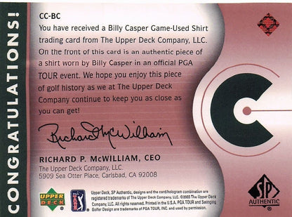 Billy Casper Course Classics 2003 Authentic Worn PGA Tour Golf Shirt Card