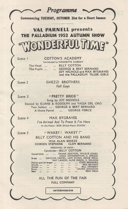 Billy Cotton Max Bygraves London Palladium 1952 Theatre Programme