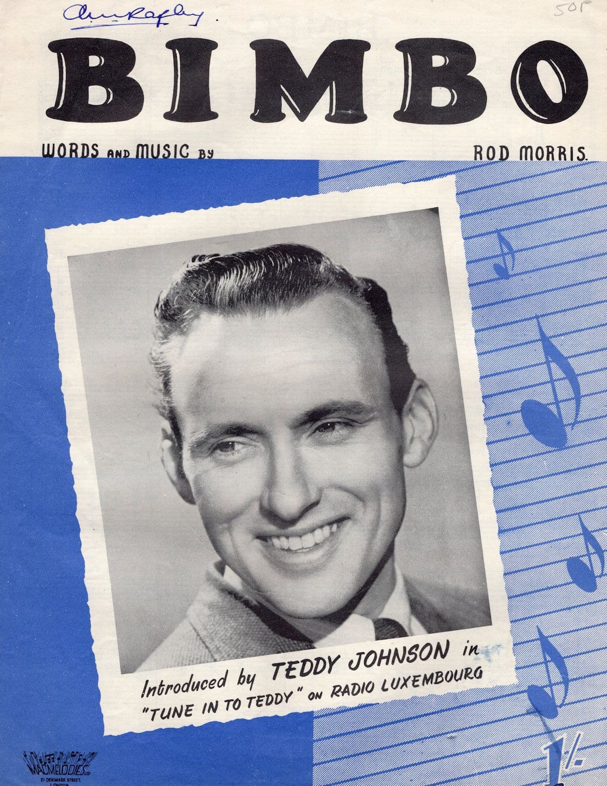 Bimbo Teddy Johnson Cover On Radio Luxembourg 1950s Sheet Music