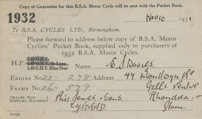 Birmingham 1931 Old BSA Motor Bike Bicycle Shop Postcard
