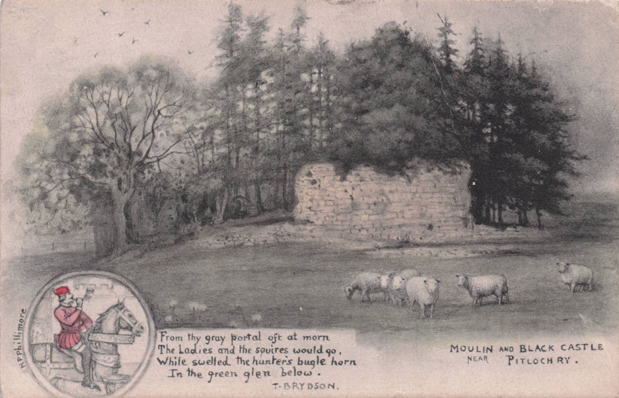 Black Castle Medieval Knight Pitlochry Phillimore Old Postcard