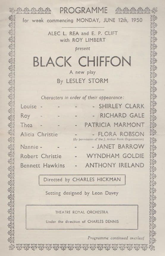 Black Chiffon Lesley Storm Flora Robson Roy Limbert Nottingham Theatre Programme