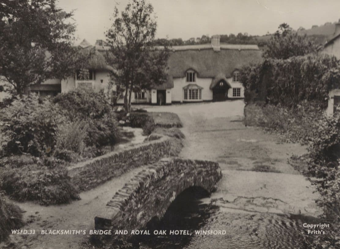 Blacksmiths Bridge & Royal Oak Hotel Winsford Somerset RPC Postcard